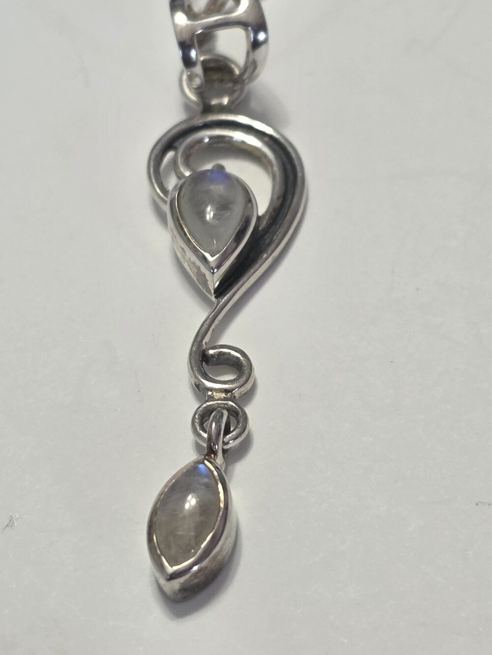 Sterling Silver Moonstone Drop Pendant - White Moonstone